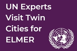 [ai] Text on a purple background: 'UN Experts Visit Twin Cities for ELMER' next to the United Nations logo.